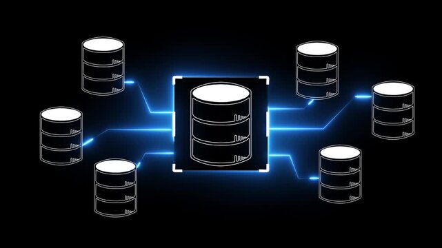 Data integration and ETL process concept on the transparent background. Data pipeline and data warehouse. Motion graphics of data analysis idea. 4k animation.