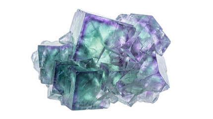 Fototapeta premium Glowing cubic fluorite crystal cluster with teal and violet gradients, visualizing modern geometric mineral structures for scientific research and abstract digital art concepts.