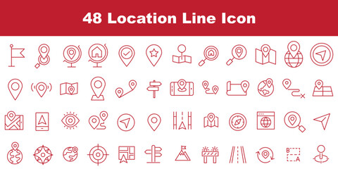 Navigation thin line icon set. Determining geographic location, route planning, and spatial orientation. Geolocation, pinpoint, map, road, compass, check point, GPS © Daishin