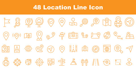 Navigation thin line icon set. Determining geographic location, route planning, and spatial orientation. Geolocation, pinpoint, map, road, compass, check point, GPS © Daishin