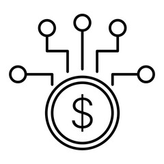 dollar coin with node lines line icon with editable stroke