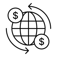 global finance line icon with editable stroke