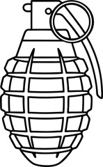 Obraz premium Grenade illustration with safety pin and handle outline design for military and defense concept