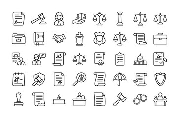 Fototapeta premium Law Justice Legal System Outline Icons Collection