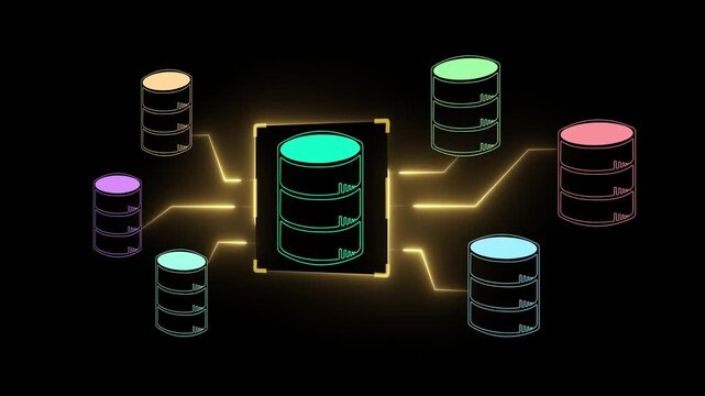 Data integration and ETL process concept on the transparent background. Data pipeline and data warehouse. Motion graphics of data analysis idea. 4k animation.