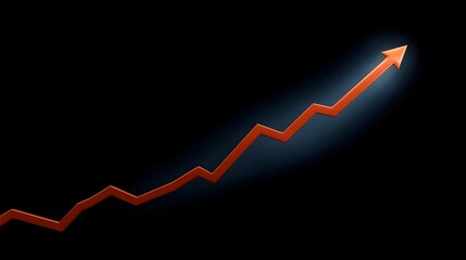 A bright red arrow chart on a dark background indicates significant growth and positive trends