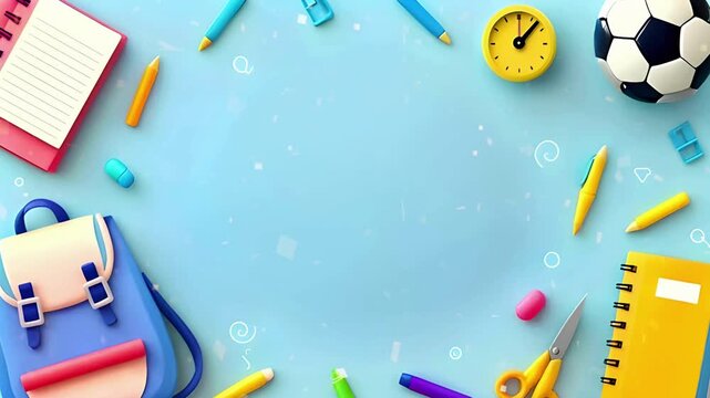 Back to School Supplies Frame Blue Background