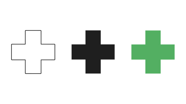 Three plus signs in different colors and styles Vector