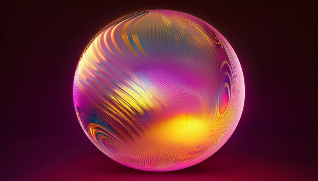 abstract morphing orb with iridescent surface bright holographic pink and yellow colors