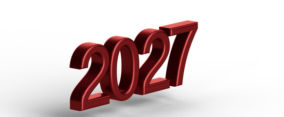 3D rendered red 2027 year text isolated on white background. Perfect for new year greetings and celebration. © vegefox.com