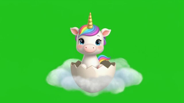 Cute cartoon egg unicorn on cloud.