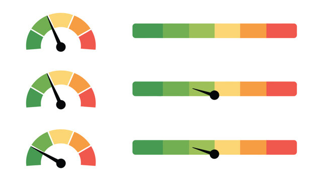 Scale icon vector with circular bar and level indicator, representing rating, temperature, speed, and energy measurement