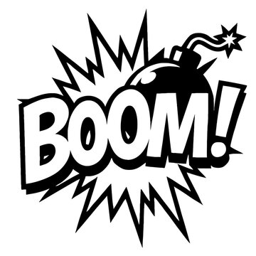Comic Book Style Boom Text with Exploding Bomb Vector Illustration - Retro Pop Art Speech Bubble Graphic for Action and Power Concepts
