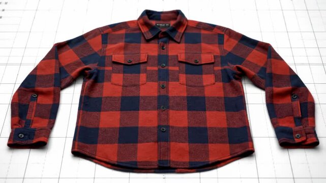 Black fabric cutouts magically assemble into a stylish flannel shirt. This creative stop-motion showcases the transformation of clothing pieces.