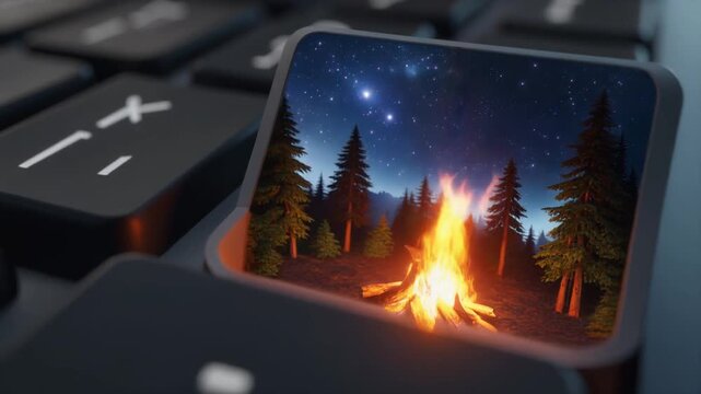 Close up of a computer keyboard with glowing key