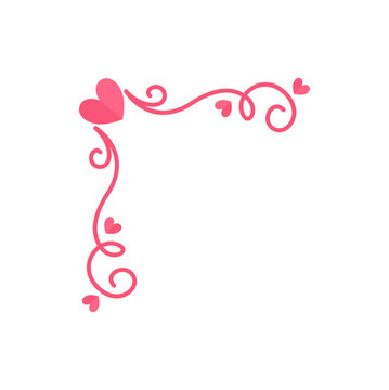 Heaet corner border decoration. Vintage decorative border with hearts. Wedding design elements, flower decoration. Vector illustration