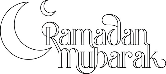 Ramadan Mubarak Greeting Typography with Crescent Moon Outline for Islamic Holidays and Eid Celebration © MdJillur