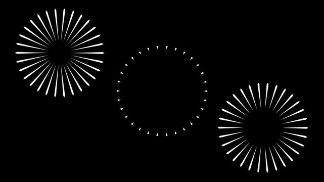 Modern Fireworks Circles and Line Burst Animation, Flat Vector Doodle Style Random Explosion with Pop-Up Line Movement, 4K Festive Motion Graphics