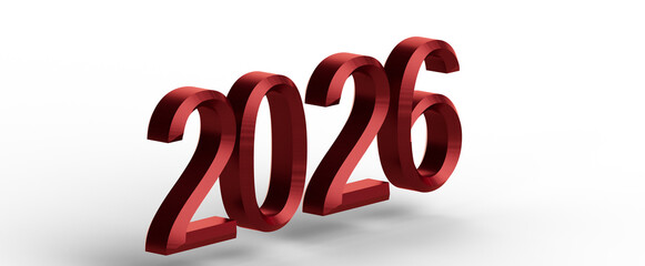 3D render of the year 2026 in red metallic style, perfect for new year and future-themed projects....