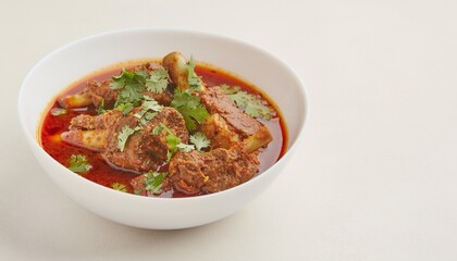 Bowl with meat and spices on a light surface showing a traditional dish enjoyed during meals