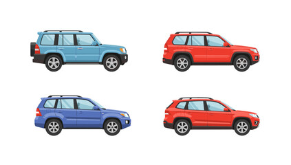 Fototapeta premium Police car icon collection in cartoon style. Set of police car icons in different shape and color