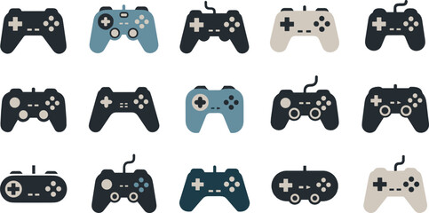 Video game controller icon set flat vector collection of gaming joysticks and gamepads isolated on light background © MdNazmul