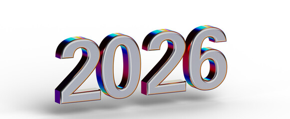 3D render of the year 2026. A futuristic and colorful design for new year greetings, announcements, or future related co © vegefox.com