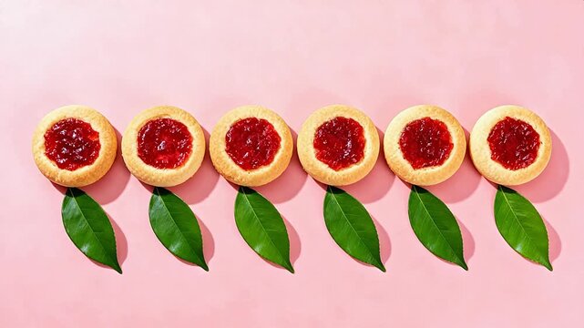 Jamfilled cookies with green leaves