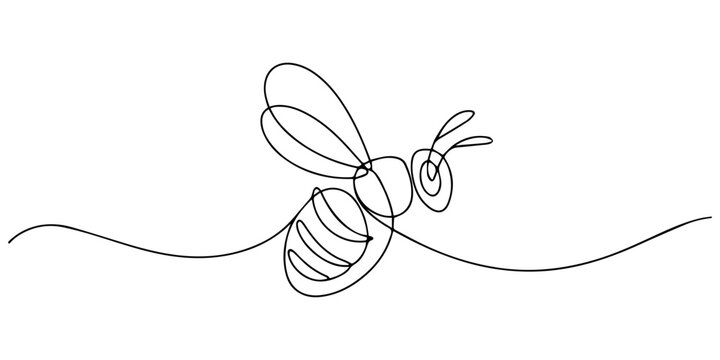 Fly Honey bee continuous one line drawing. Bee sign in line style. Vector illustration, continuous line of bees.one line drawing of flying bees. minimalist single line vector illustration. one line