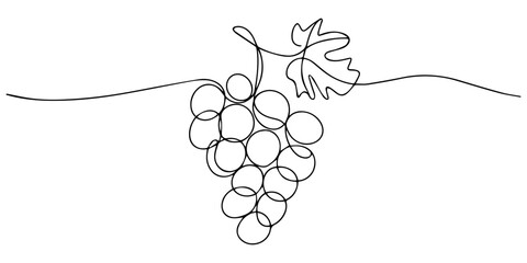 grape fruit continuous one line drawing, Single continuous line drawing healthy organic grapes for vineyard logo identity. Fresh tropical fruitage concept for fruit orchard garden icon. one line Icon © DESIGN LINE