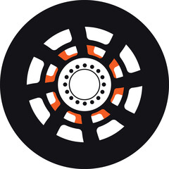 Obraz premium Black rubber wheel tire design. Wheel tires. Car tire tread tracks, Mini Van racing wheel mascot design. Tires road maintenance vector automobile. Auto Van wheel tyre. Vector illustration rim design