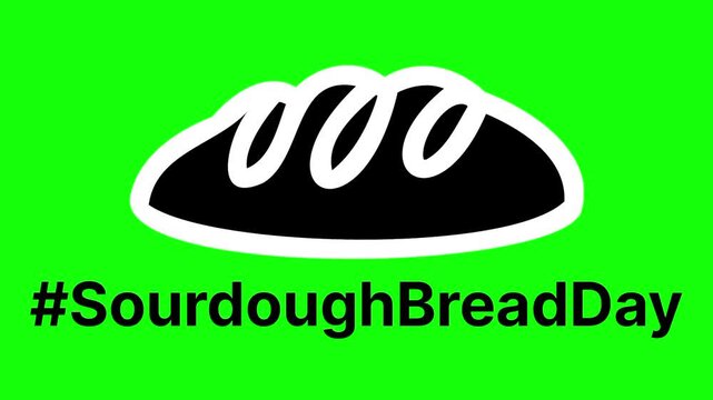 National Sourdough Bread Day text animation concept with vector bread icon symbol popup. Animated black word design, editable lettering motion graphic video template with green screen background.