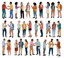 Fototapeta premium Bundle of diverse business people in casual, professional setting, showing inclusivity, different ages, ethnicities, accessibility. Flat vector illustration isolated on transparent background