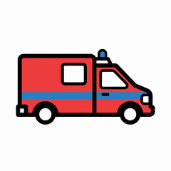 Fototapeta premium An illustration of a red ambulance with blue stripes and a flashing blue light on top, ready to respond to emergencies.