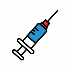 A single syringe filled with blue liquid ready for medical use