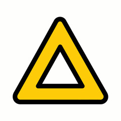A bold yellow triangle sign with a black outline, indicating a hazard, warning or alert. A simple graphic.