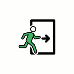 Exit Sign Illustration: A person running towards an open door, with an exit sign. This minimalist design conveys urgency and direction.