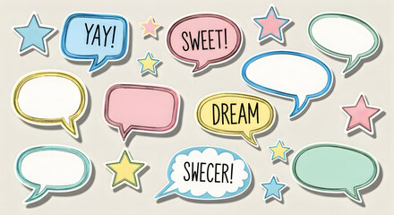 Colorful speech bubble sticker set with star decorations