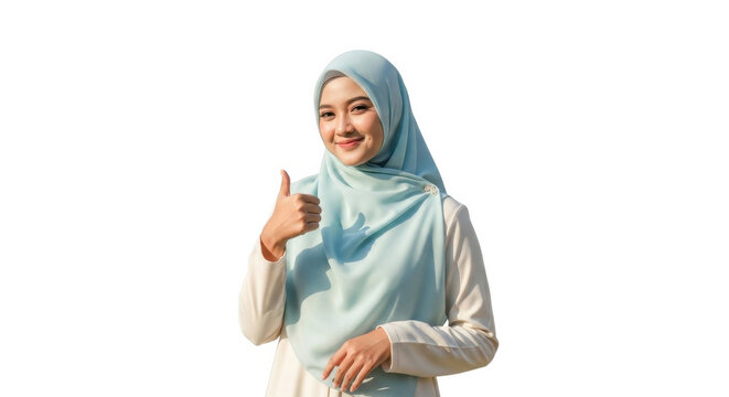 Confident Muslim Woman Showing Thumbs Up