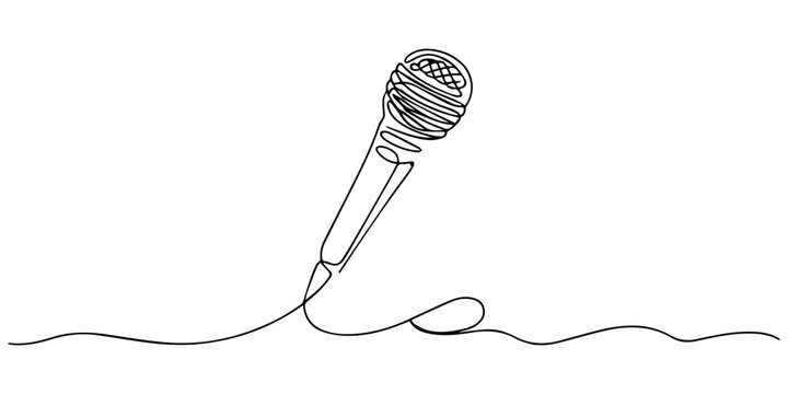 wired microphone continuous one line drawing, wired microphone continuous One line Drawing. Microphone single line art illustration.  One line drawing background. Vector illustration. Line art