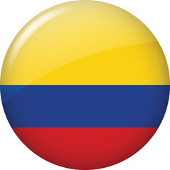 Naklejka premium Colombia National Flag Round Glossy Button With Horizontal Tricolor