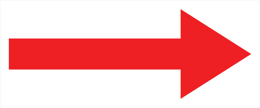 Vector trendy long red arrows. Red horizontal long arrow vector. Red long arrow pointing to right in site on isolated white background. Straight line.