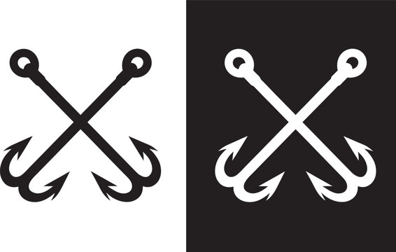 Fishing hooks collection,  fish hook logo icon, fishing hook silhouette vector illustration on a white background