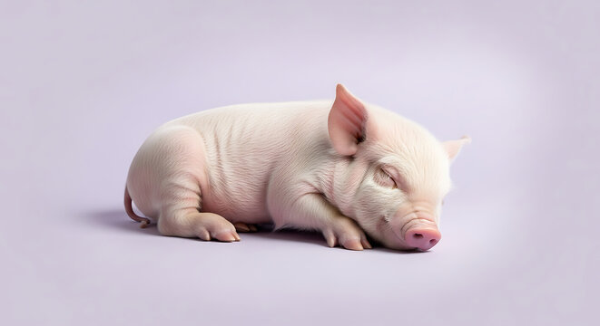 Adorable Piglet Napping Peacefully on a Soft Purple Background for Pig Day Celebrations