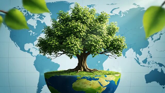 Global sustainability concept tree growing from earth globe environmental awareness and protection illustration for green initiatives