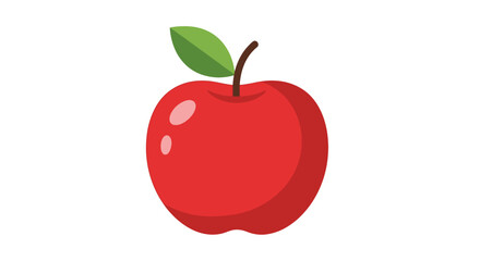 Fototapeta premium Vibrant red apple with green leaf isolated on white background