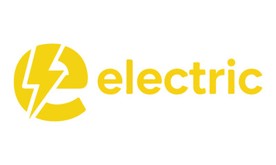 Obraz premium Electric text logo with yellow E letter and lightning bolt symbol