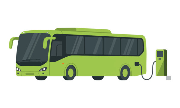 Electric Bus Charging at Green Energy Station Illustration