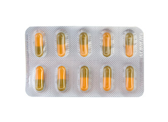 Medications. Close up pills isolated on the white.