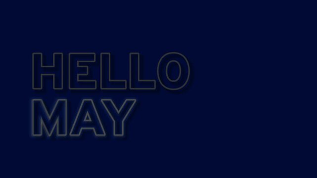 Neon outline hello may text on navy blue background
